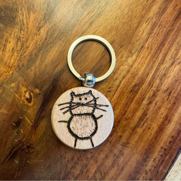 Cat Keychain Wooden Key Chain Gift for Her Nature Lover Handmade Woodbu… - Picture 1 of 4